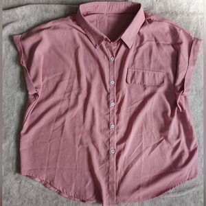Shein | Size 2X Short-Sleeve Button-Up Shirt in Dusty Rose